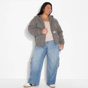 Wild Fable Women’s Gray Canvas Hooded Utility Jacket NWT